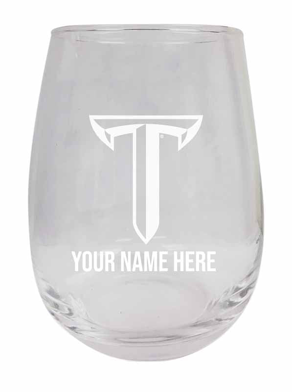 Troy University NCAA Officially Licensed Laser-Engraved 9 oz Stemless Wine Glass - Personalize with Your Name, Ideal for Wine & Cocktails