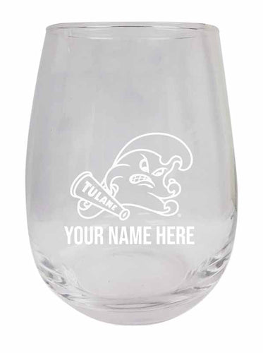 Tulane University Green Wave NCAA Officially Licensed Laser-Engraved 9 oz Stemless Wine Glass - Personalize with Your Name, Ideal for Wine & Cocktails