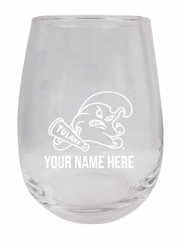Tulane University Green Wave NCAA Officially Licensed Laser-Engraved 9 oz Stemless Wine Glass - Personalize with Your Name, Ideal for Wine & Cocktails