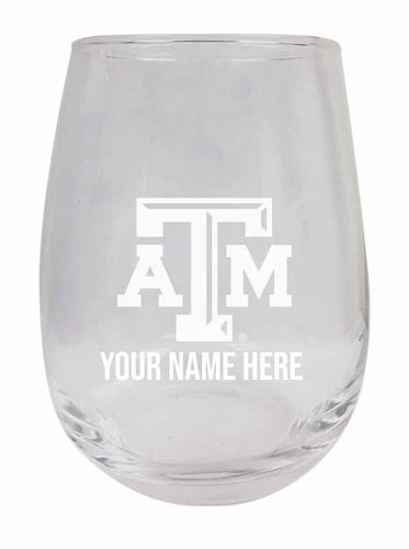 Texas A&M Aggies NCAA Officially Licensed Laser-Engraved 9 oz Stemless Wine Glass - Personalize with Your Name, Ideal for Wine & Cocktails