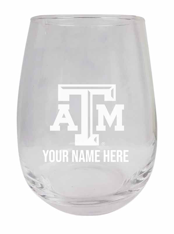 Texas A&M Aggies NCAA Officially Licensed Laser-Engraved 9 oz Stemless Wine Glass - Personalize with Your Name, Ideal for Wine & Cocktails