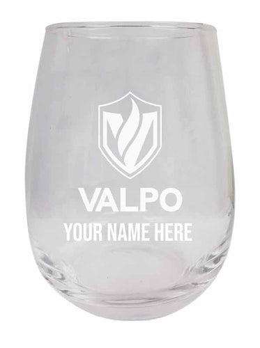 Valparaiso University NCAA Officially Licensed Laser-Engraved 9 oz Stemless Wine Glass - Personalize with Your Name, Ideal for Wine & Cocktails