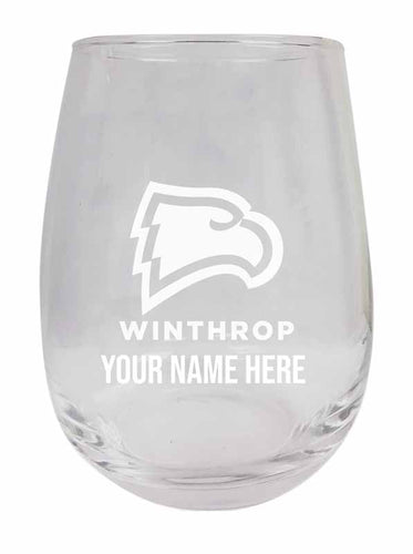 Winthrop University NCAA Officially Licensed Laser-Engraved 9 oz Stemless Wine Glass - Personalize with Your Name, Ideal for Wine & Cocktails