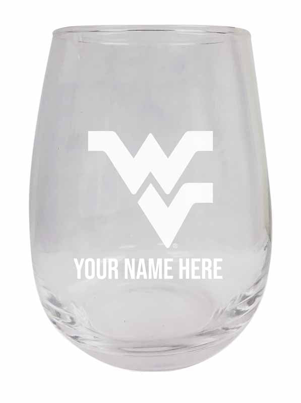 Personalized Customizable West Virginia Mountaineers Etched Stemless Wine Glass 9 oz With Custom Name