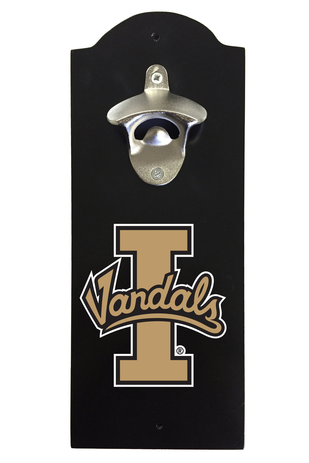 Idaho Vandals Wall-Mounted Bottle Opener – Sturdy Metal with Decorative Wood Base for Home Bars, Rec Rooms & Fan Caves