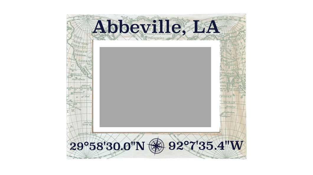Abbeville Louisiana Souvenir Wooden Photo Frame Compass Coordinates Design Matted to 4 x 6