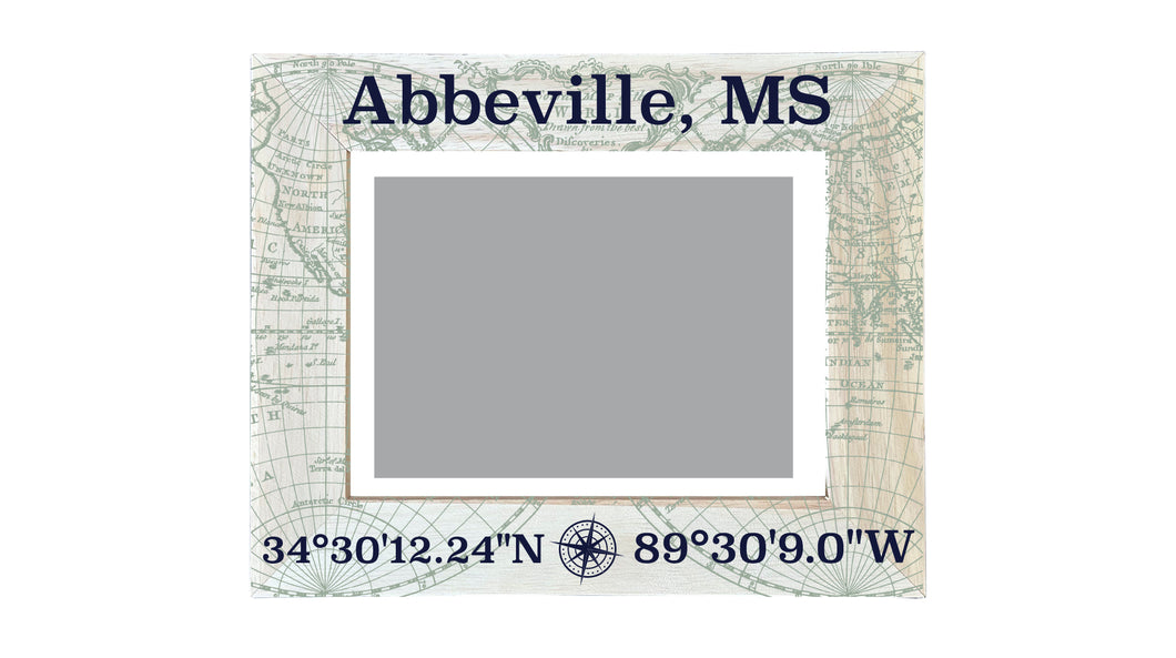 Abbeville Mississippi Souvenir Wooden Photo Frame Compass Coordinates Design Matted to 4 x 6