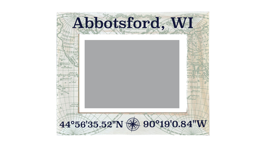 Abbotsford Wisconsin Souvenir Wooden Photo Frame Compass Coordinates Design Matted to 4 x 6