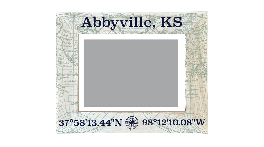 Abbyville Kansas Souvenir Wooden Photo Frame Compass Coordinates Design Matted to 4 x 6
