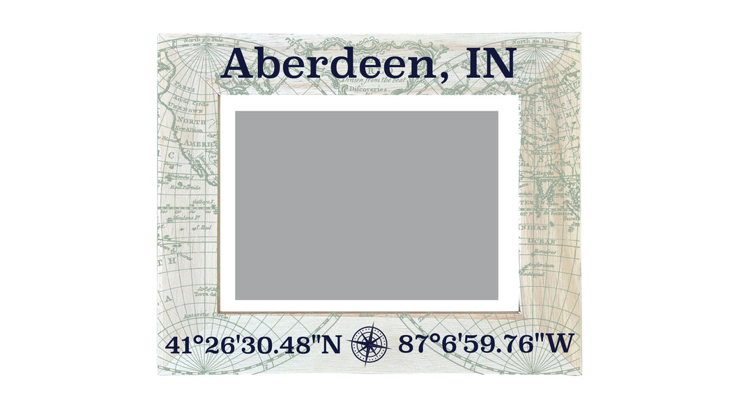 Aberdeen Indiana Souvenir Wooden Photo Frame Compass Coordinates Design Matted to 4 x 6