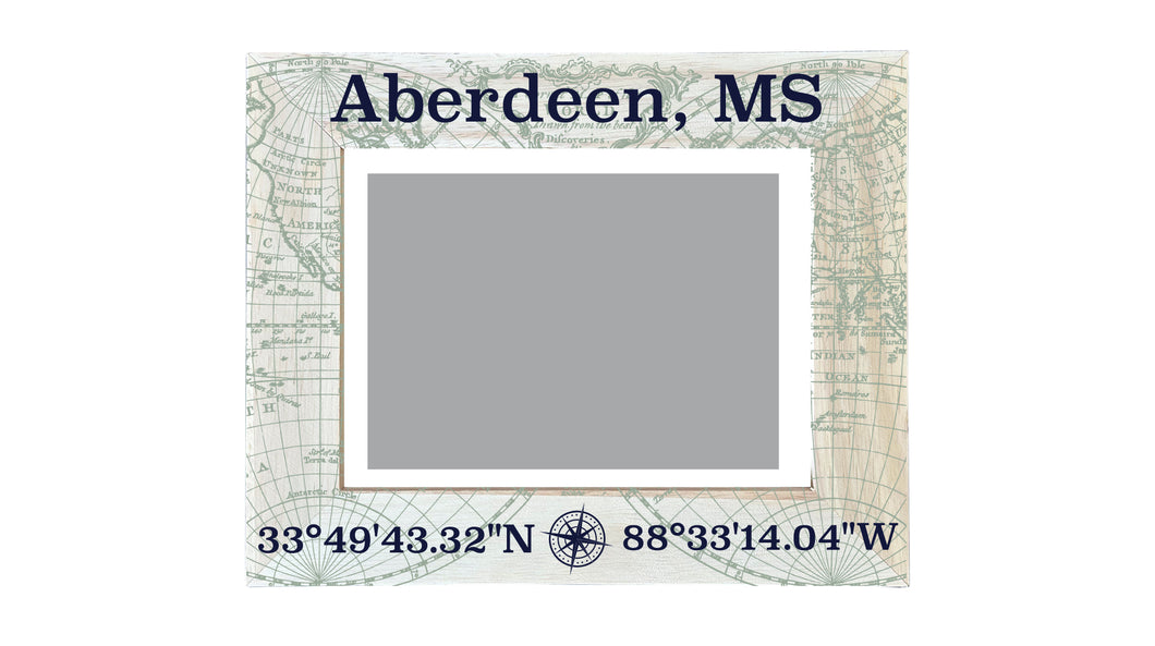 Aberdeen Mississippi Souvenir Wooden Photo Frame Compass Coordinates Design Matted to 4 x 6