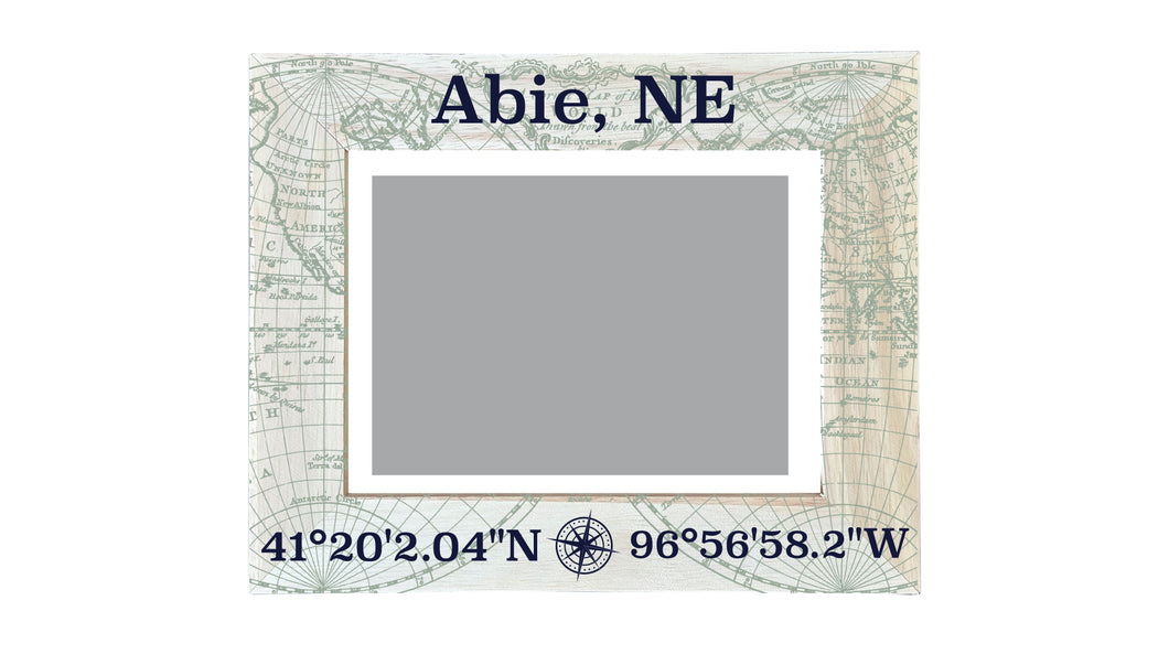 Abie Nebraska Souvenir Wooden Photo Frame Compass Coordinates Design Matted to 4 x 6