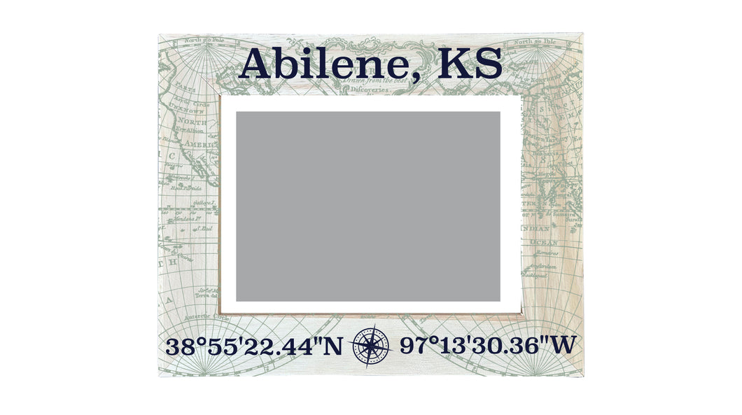 Abilene Kansas Souvenir Wooden Photo Frame Compass Coordinates Design Matted to 4 x 6