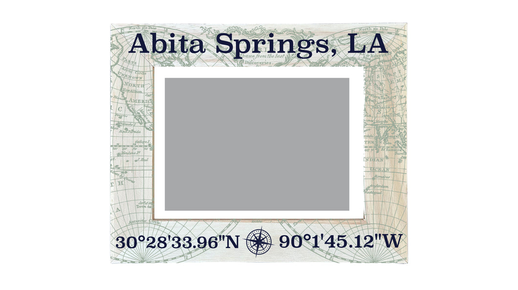 Abita Springs Louisiana Souvenir Wooden Photo Frame Compass Coordinates Design Matted to 4 x 6