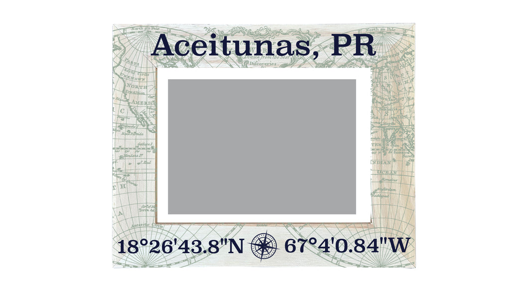 Aceitunas Puerto Rico Souvenir Wooden Photo Frame Compass Coordinates Design Matted to 4 x 6
