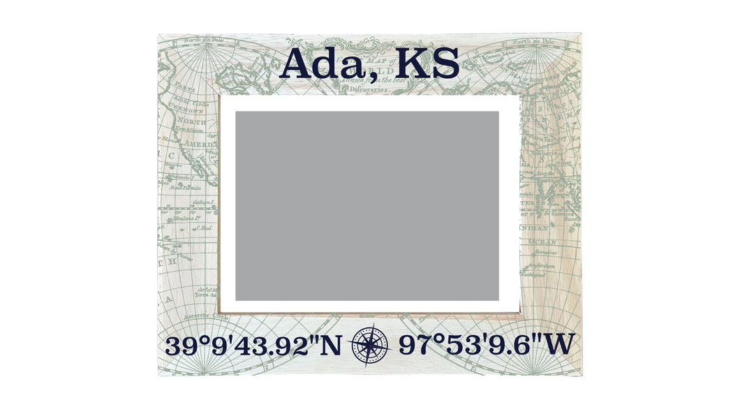 Ada Kansas Souvenir Wooden Photo Frame Compass Coordinates Design Matted to 4 x 6