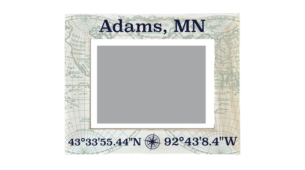 Adams Minnesota Souvenir Wooden Photo Frame Compass Coordinates Design Matted to 4 x 6