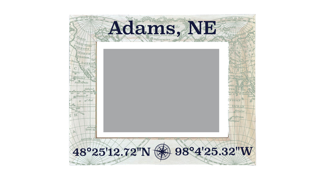 Adams Nebraska Souvenir Wooden Photo Frame Compass Coordinates Design Matted to 4 x 6