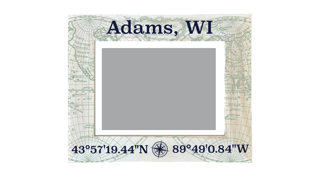 Adams Wisconsin Souvenir Wooden Photo Frame Compass Coordinates Design Matted to 4 x 6