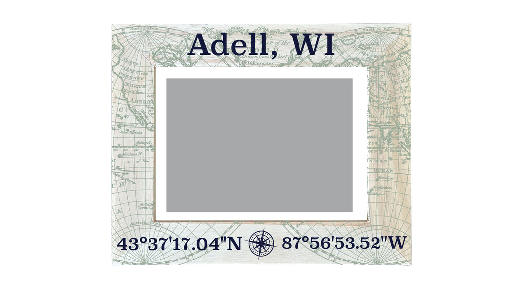 Adell Wisconsin Souvenir Wooden Photo Frame Compass Coordinates Design Matted to 4 x 6