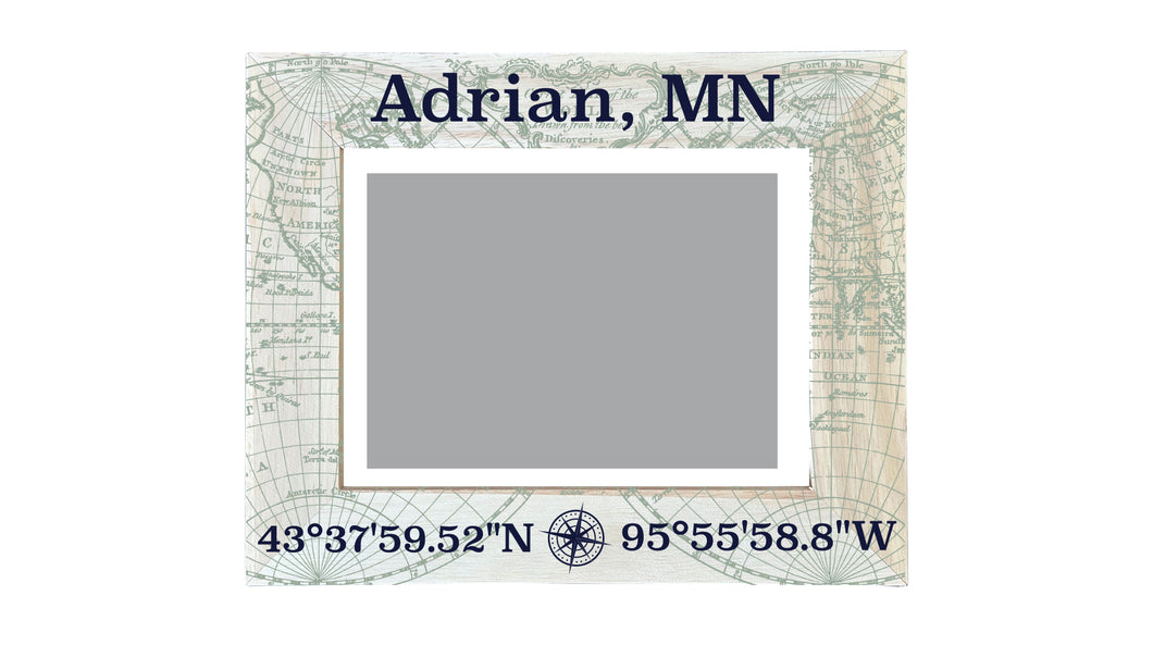 Adrian Minnesota Souvenir Wooden Photo Frame Compass Coordinates Design Matted to 4 x 6