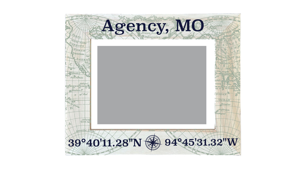 Agency Missouri Souvenir Wooden Photo Frame Compass Coordinates Design Matted to 4 x 6