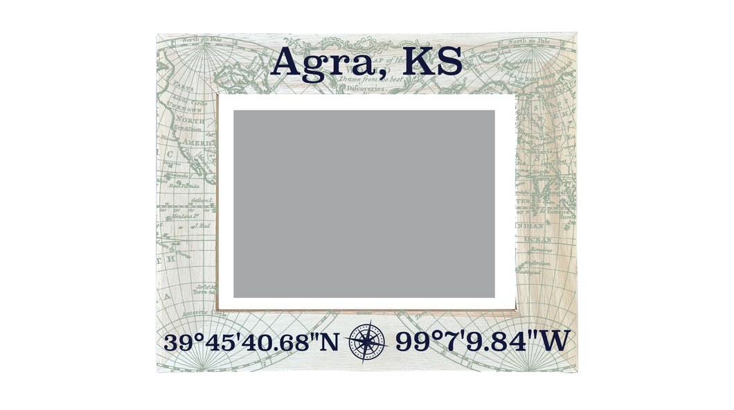 Agra Kansas Souvenir Wooden Photo Frame Compass Coordinates Design Matted to 4 x 6