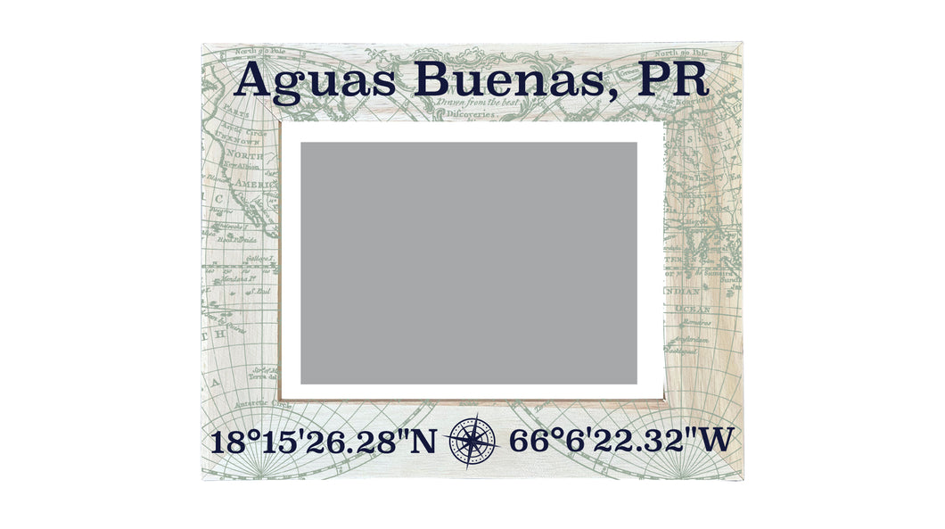 Aguas Buenas Puerto Rico Souvenir Wooden Photo Frame Compass Coordinates Design Matted to 4 x 6