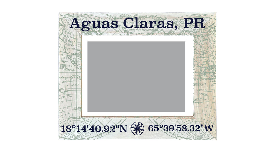 Aguas Claras Puerto Rico Souvenir Wooden Photo Frame Compass Coordinates Design Matted to 4 x 6