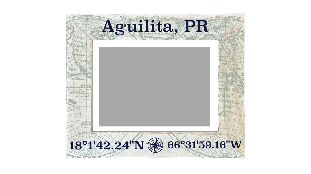 Aguilita Puerto Rico Souvenir Wooden Photo Frame Compass Coordinates Design Matted to 4 x 6