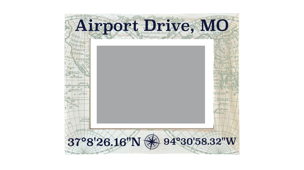 Airport Drive Missouri Souvenir Wooden Photo Frame Compass Coordinates Design Matted to 4 x 6
