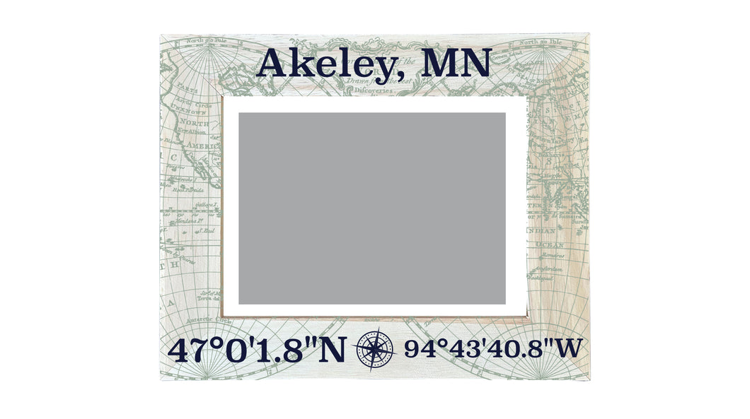 Akeley Minnesota Souvenir Wooden Photo Frame Compass Coordinates Design Matted to 4 x 6