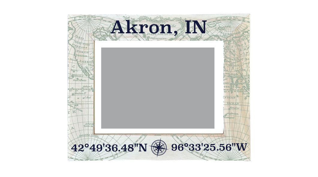Akron Indiana Souvenir Wooden Photo Frame Compass Coordinates Design Matted to 4 x 6