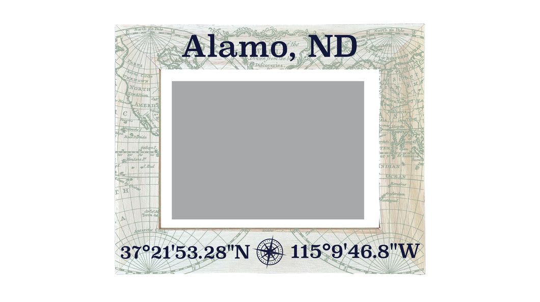 Alamo North Dakota Souvenir Wooden Photo Frame Compass Coordinates Design Matted to 4 x 6