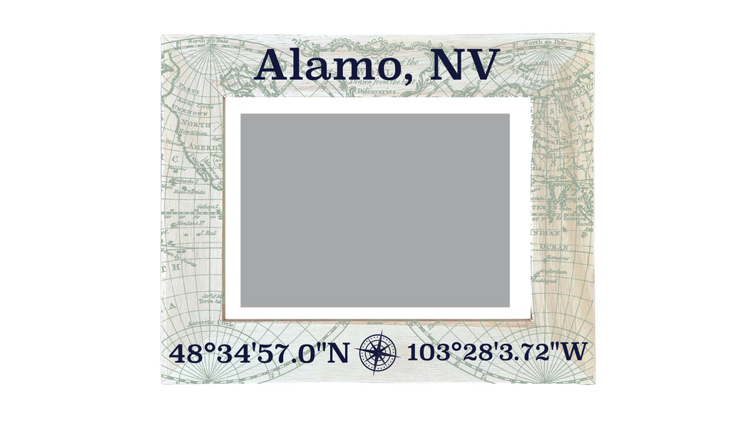 Alamo Nevada Souvenir Wooden Photo Frame Compass Coordinates Design Matted to 4 x 6