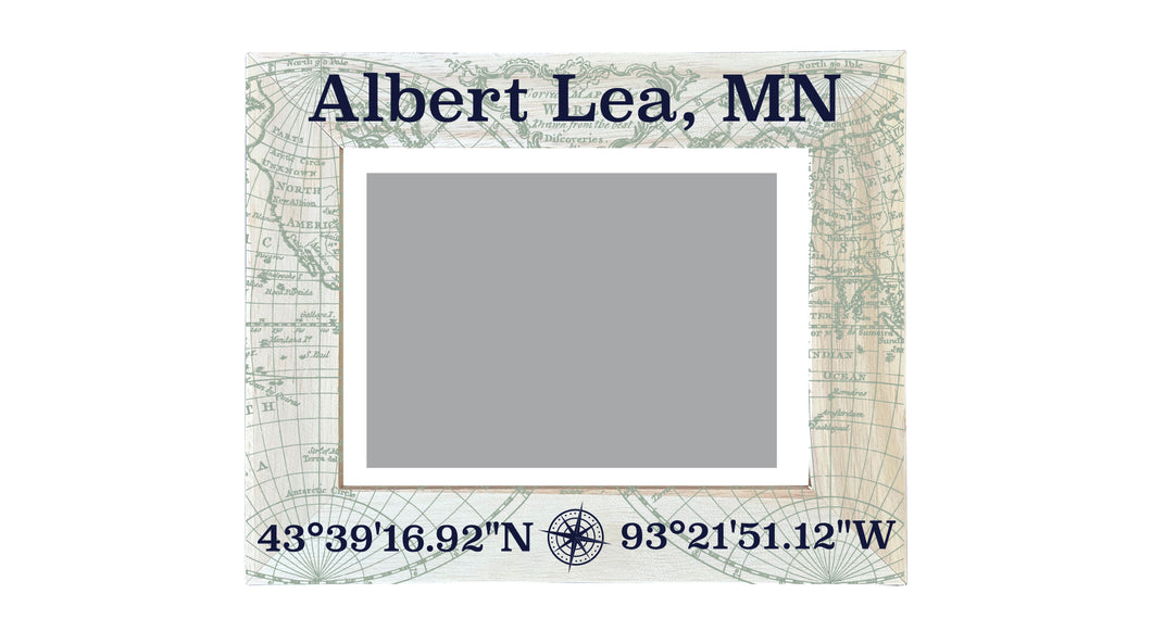 Albert Lea Minnesota Souvenir Wooden Photo Frame Compass Coordinates Design Matted to 4 x 6