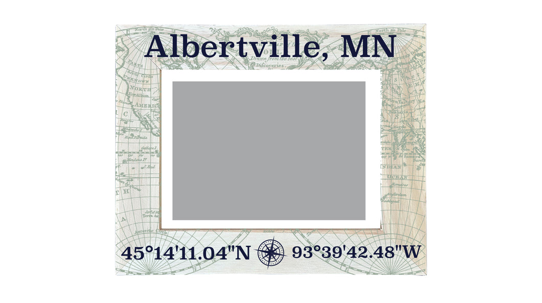 Albertville Minnesota Souvenir Wooden Photo Frame Compass Coordinates Design Matted to 4 x 6