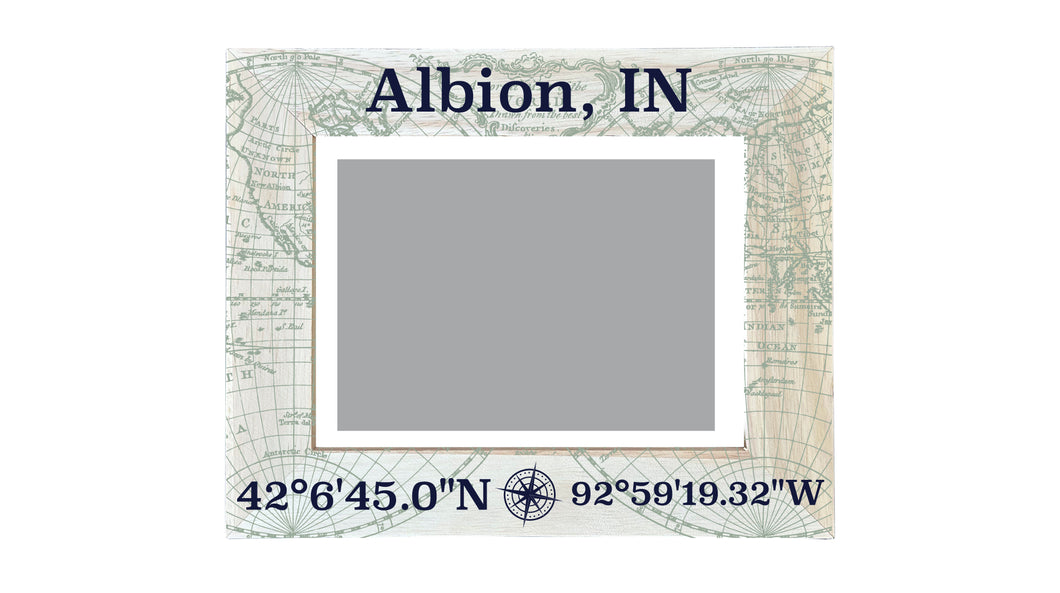 Albion Indiana Souvenir Wooden Photo Frame Compass Coordinates Design Matted to 4 x 6