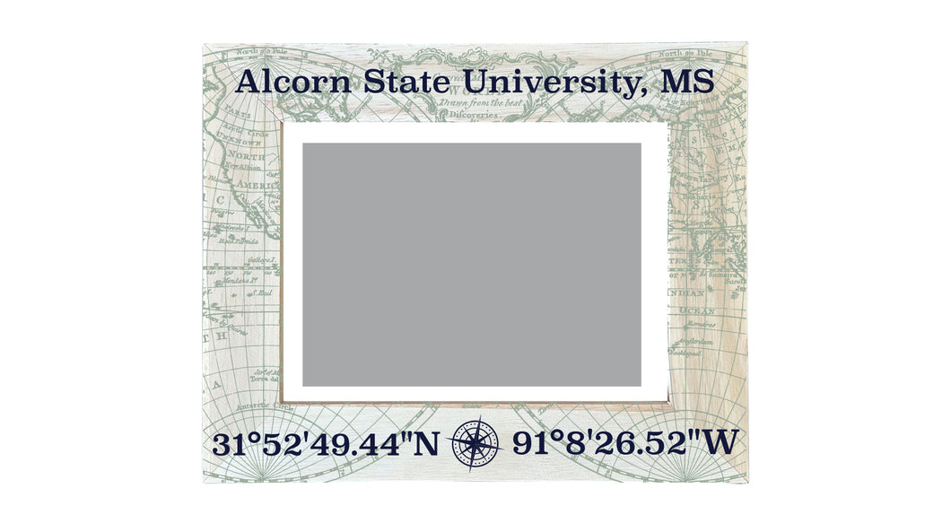 Alcorn State University Mississippi Souvenir Wooden Photo Frame Compass Coordinates Design Matted to 4 x 6