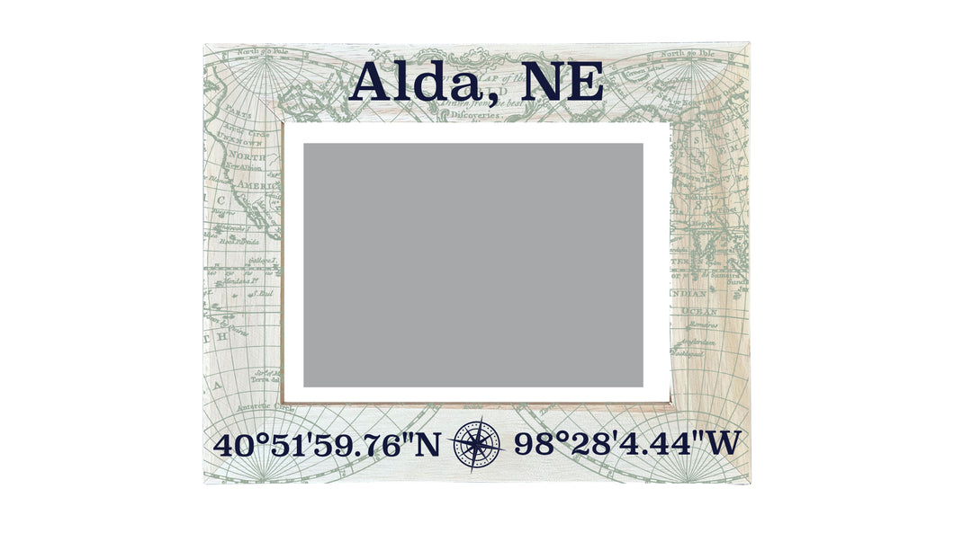 Alda Nebraska Souvenir Wooden Photo Frame Compass Coordinates Design Matted to 4 x 6