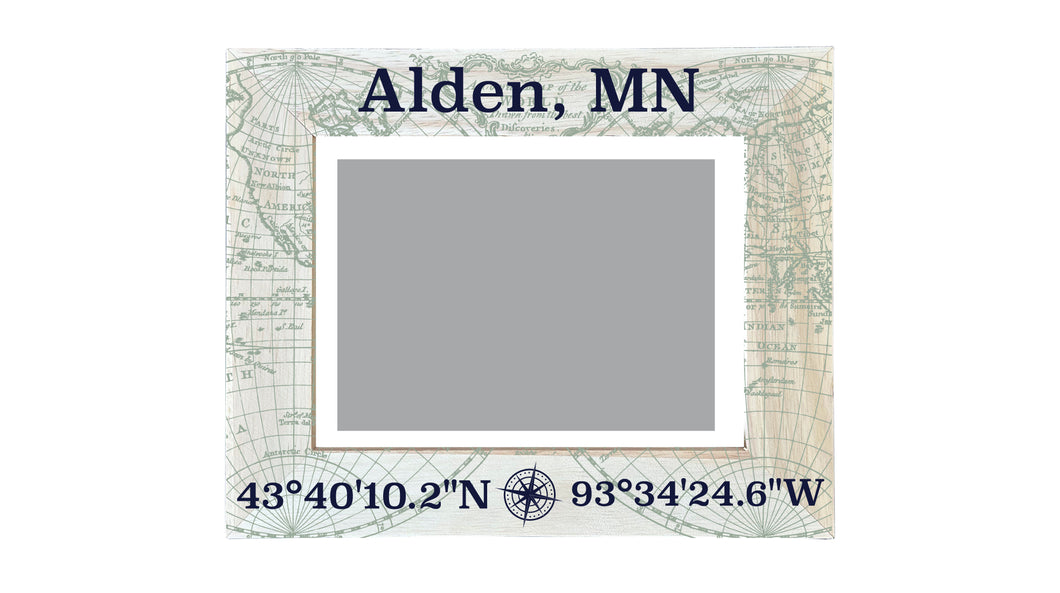 Alden Minnesota Souvenir Wooden Photo Frame Compass Coordinates Design Matted to 4 x 6