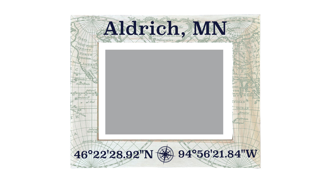 Aldrich Minnesota Souvenir Wooden Photo Frame Compass Coordinates Design Matted to 4 x 6
