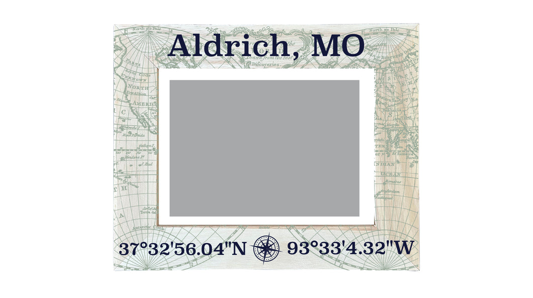 Aldrich Missouri Souvenir Wooden Photo Frame Compass Coordinates Design Matted to 4 x 6