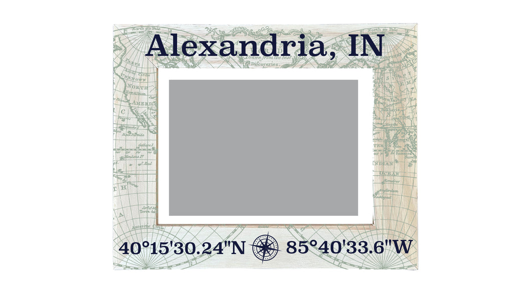 Alexandria Indiana Souvenir Wooden Photo Frame Compass Coordinates Design Matted to 4 x 6