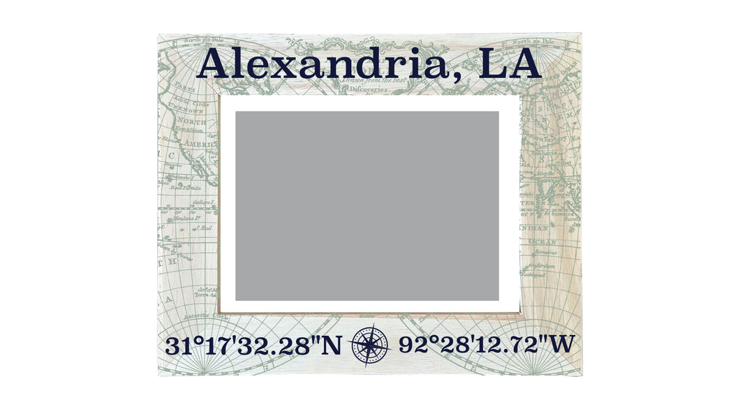Alexandria Louisiana Souvenir Wooden Photo Frame Compass Coordinates Design Matted to 4 x 6