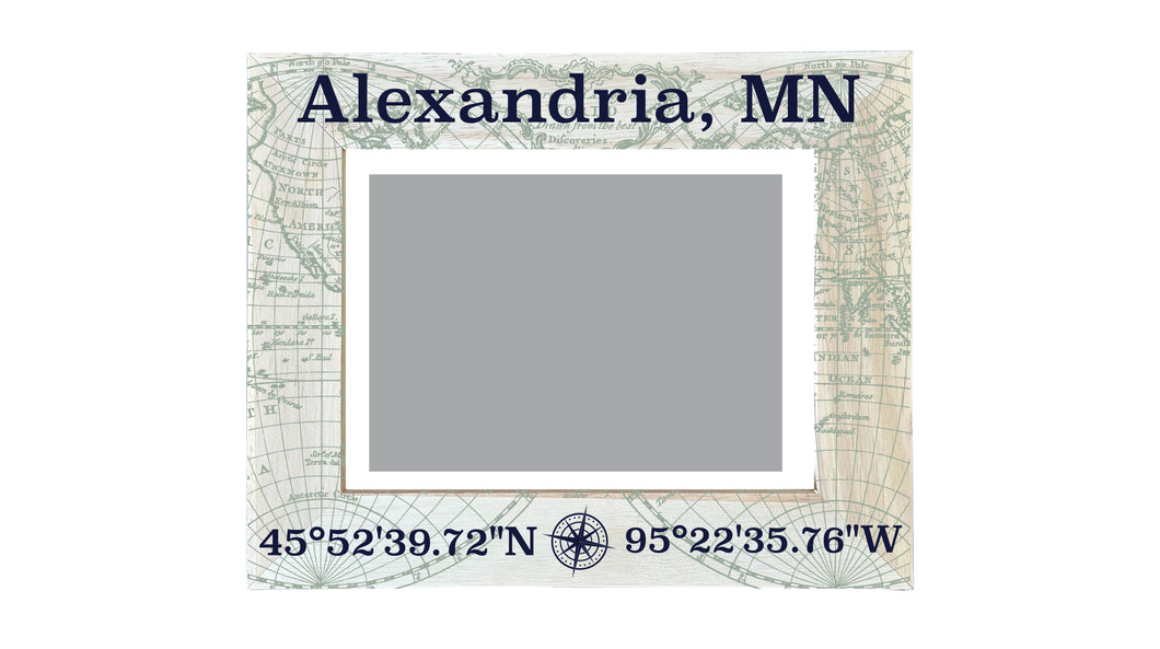 Alexandria Minnesota Souvenir Wooden Photo Frame Compass Coordinates Design Matted to 4 x 6