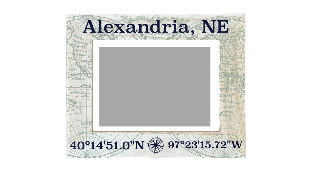 Alexandria Nebraska Souvenir Wooden Photo Frame Compass Coordinates Design Matted to 4 x 6