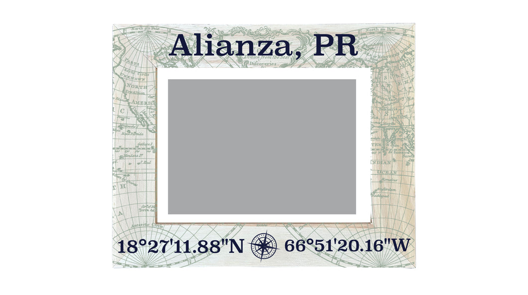 Alianza Puerto Rico Souvenir Wooden Photo Frame Compass Coordinates Design Matted to 4 x 6