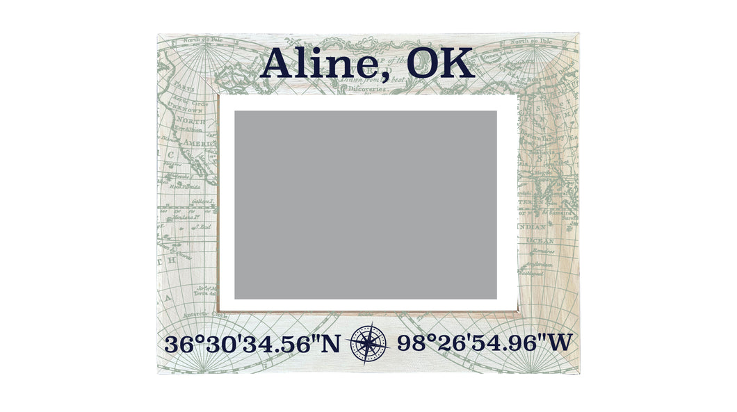 Aline Oklahoma Souvenir Wooden Photo Frame Compass Coordinates Design Matted to 4 x 6