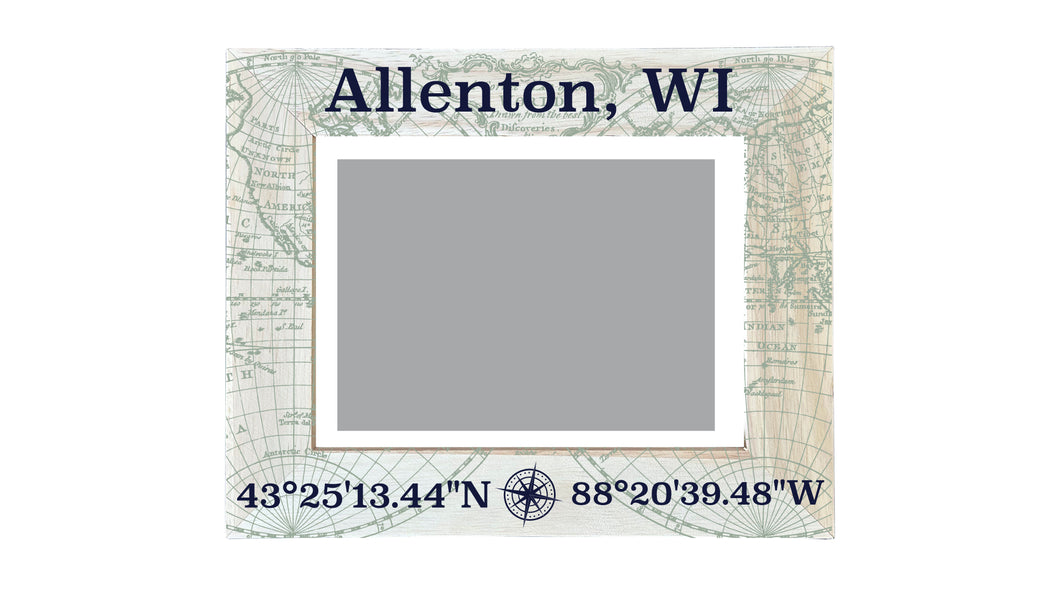 Allenton Wisconsin Souvenir Wooden Photo Frame Compass Coordinates Design Matted to 4 x 6